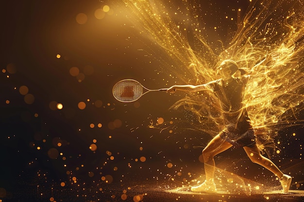 Elegant Golden Silhouette of a Badminton Scene