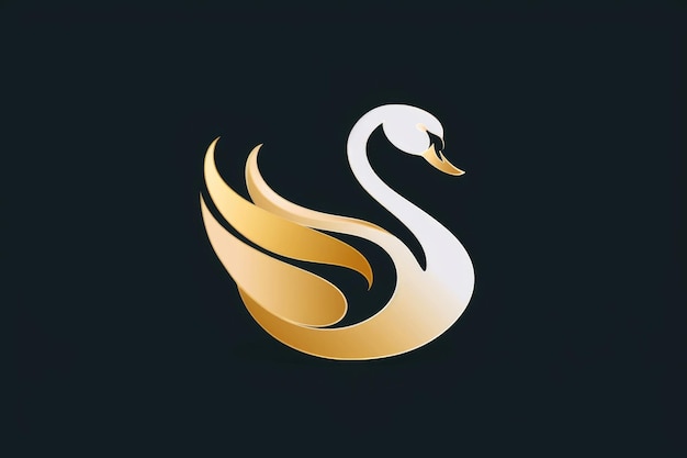 Photo elegant golden swan logo on a sleek black background perfect for branding and corporate identity