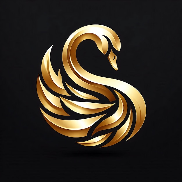 Photo elegant golden swan luxurious logo design on black canvas