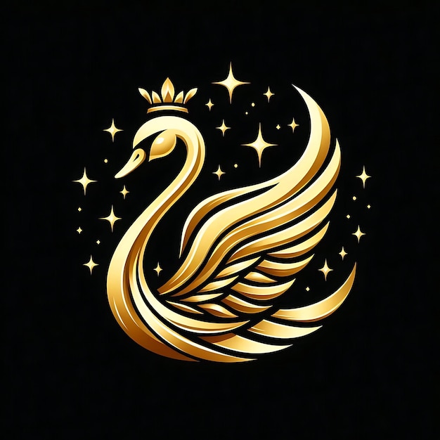 Photo elegant golden swan luxury logo on black canvas