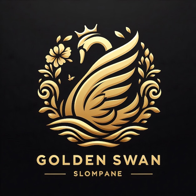 Photo elegant golden swan luxury logo on black canvas