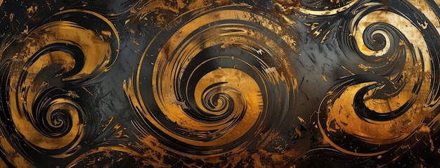 Photo elegant golden swirls on a black textured background