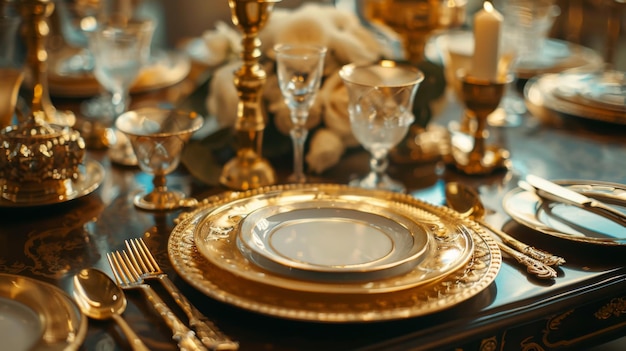 Photo elegant golden table setting