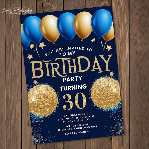 Photo elegant gradient birthday invitation with balloons stylish party card design