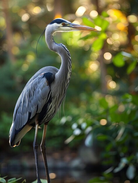 Elegant Great Blue Heron in Lush Greenery Nature Photography