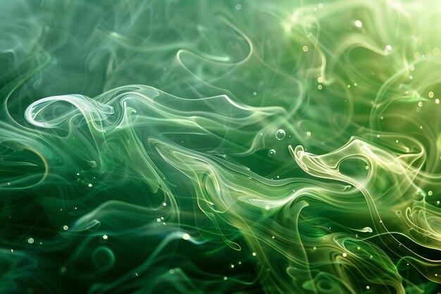 Elegant Green Smoke Waves with Sparkling Light Effects