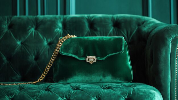 Photo elegant green velvet handbag