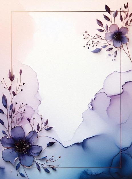 Elegant greeting card features a delicate floral pattern with red and purple watercolor washes