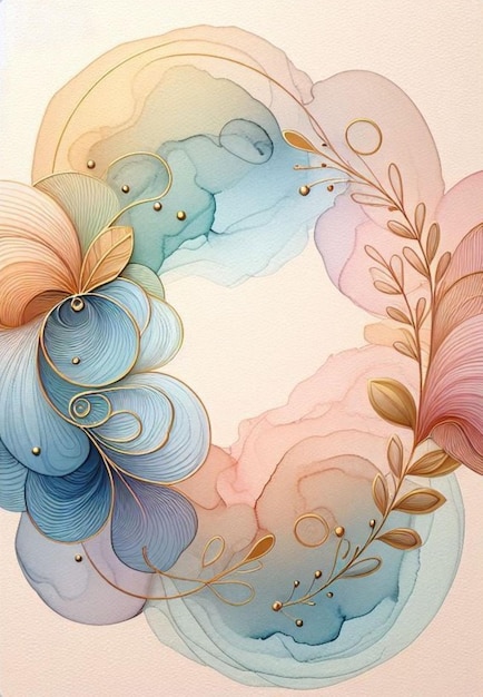 Elegant greeting card features a delicate floral pattern with soft pink and blue watercolor washes