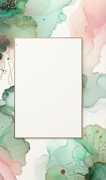 Elegant greeting card features a delicate floral pattern with soft Pink and Green watercolor washes