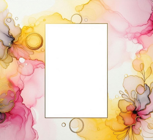 Elegant greeting card features a delicate floral pattern with soft Pink and yellow watercolor washes