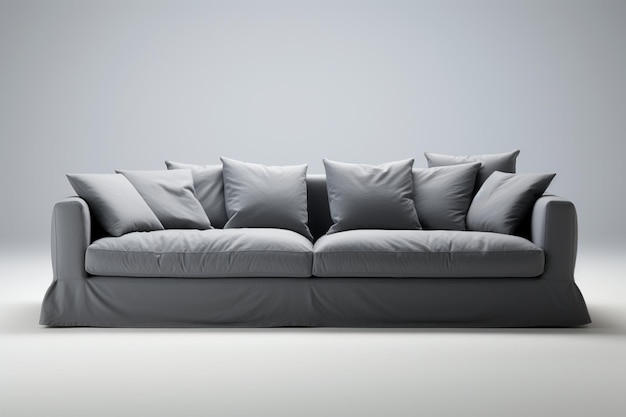 Elegant grey sofa with cushions isolated