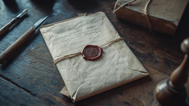 Photo elegant handcrafted letter tied with twine and wax seal for special occasions and personal correspondence