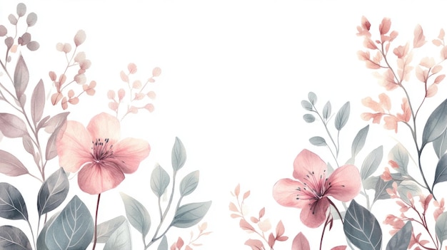 Elegant HandDrawn Floral Border with Delicate Leaves Download