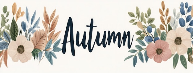 Photo elegant handwritten autumn calligraphy design featuring floral elements on a white background