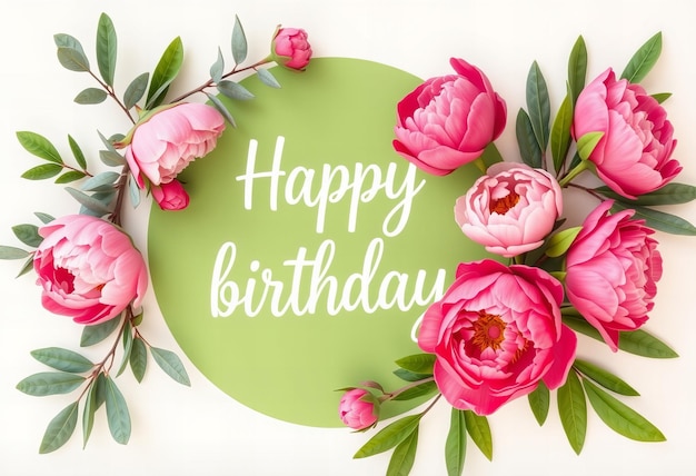 Photo elegant happy birthday text with flowers