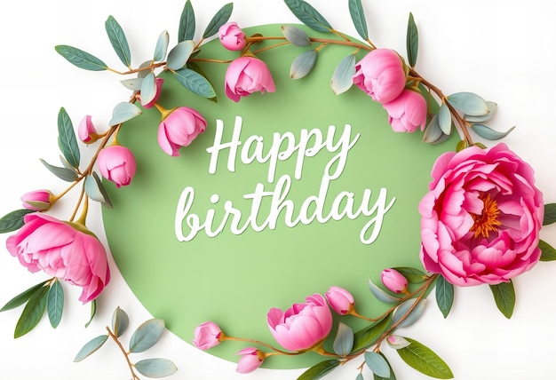 Elegant Happy birthday text with flowers