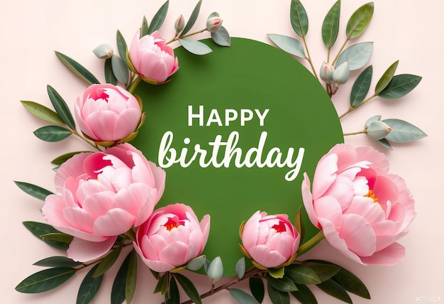 Elegant Happy birthday text with flowers