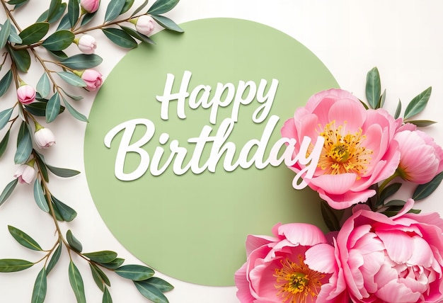 Elegant Happy birthday text with flowers