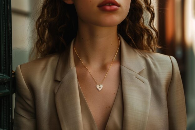 Elegant HeartShaped Pendant Necklace on Fashion Model for Sophisticated Jewelry Design