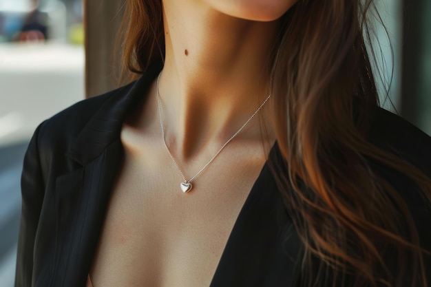 Elegant HeartShaped Pendant Necklace on Model Highlighting Sophistication and Style for Fashion Shoots