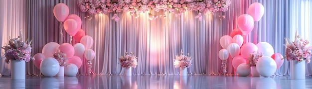 Elegant High Resolution Photo Realistic Birthday Party Backdrop with Glossy Finish Reflecting Elega