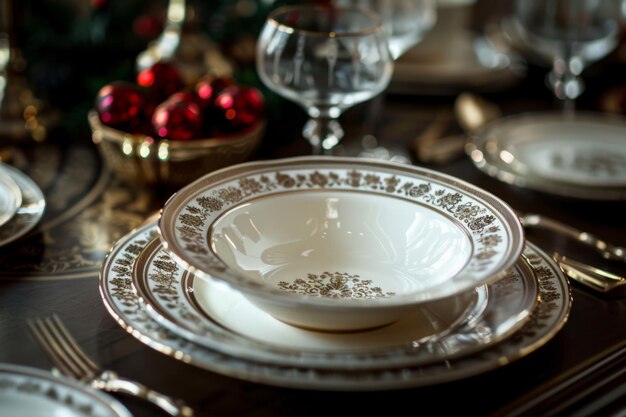 Photo elegant holiday table setting with pottery