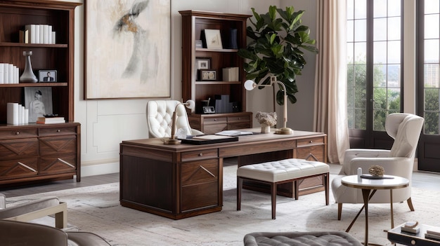 Elegant Home Office with HighEnd Furniture and Tasteful Accents