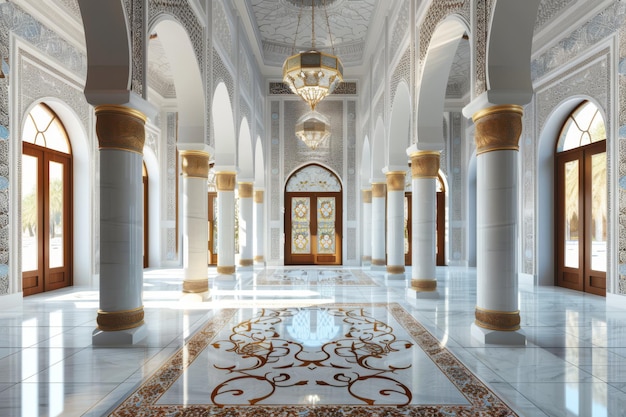 Elegant Interior Design with Arched Hallway and Marble Flooring