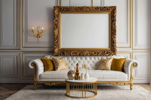 Elegant Interior with Golden Frame and Sofa