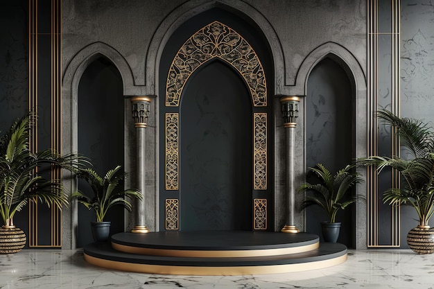 Elegant Islamic arch design with a podium for product display