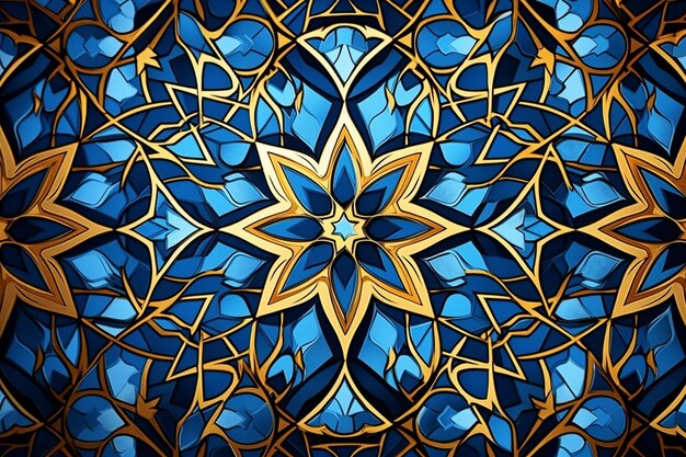 Elegant Islamic Patterns in Blue and Gold