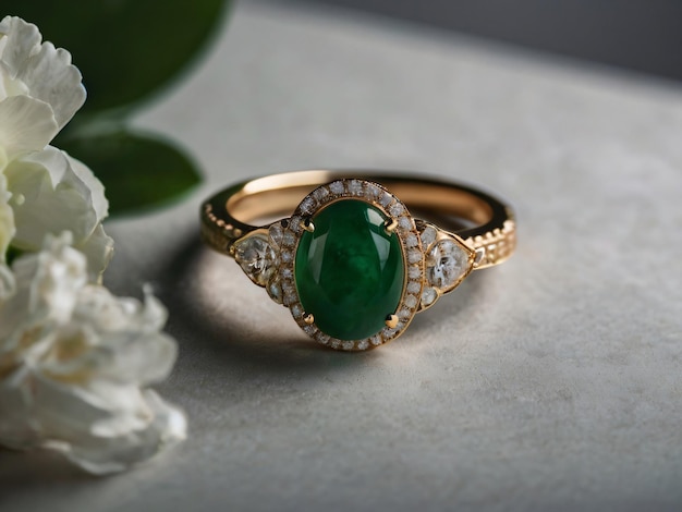 An elegant Jade engagement ring with a prominent solitaire set on a slender gold band