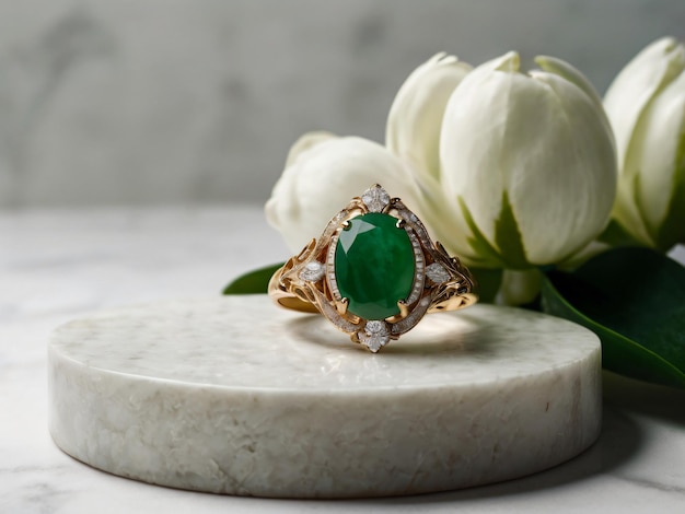 An elegant Jade engagement ring with a prominent solitaire set on a slender gold band