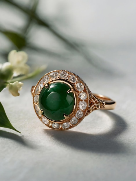 An elegant Jade engagement ring with a prominent solitaire set on a slender gold band