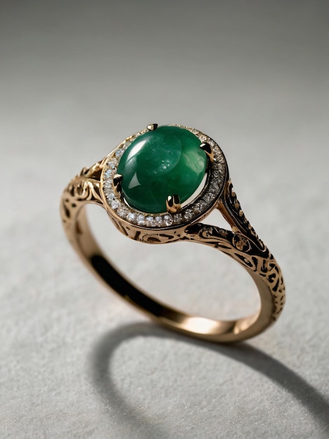 An elegant Jade engagement ring with a prominent solitaire set on a slender gold band