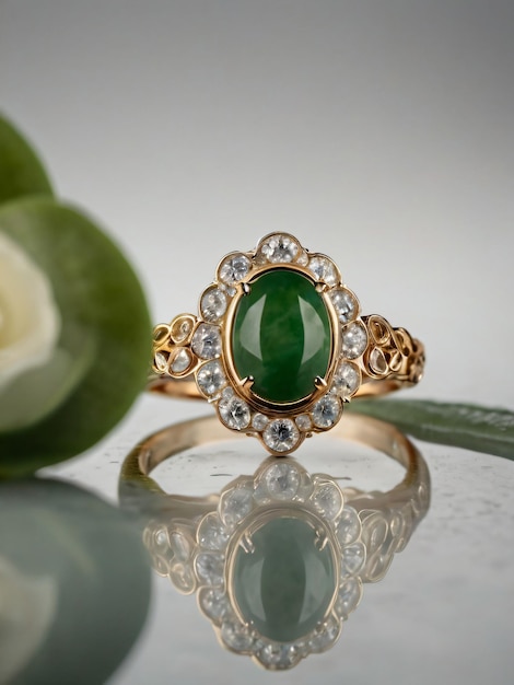 An elegant Jade engagement ring with a prominent solitaire set on a slender gold band