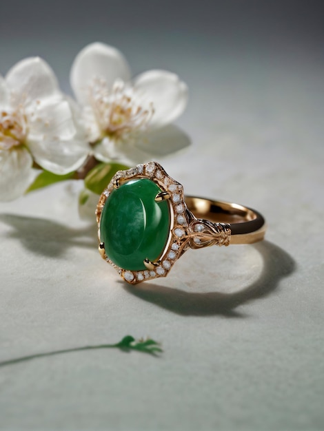 An elegant Jade engagement ring with a prominent solitaire set on a slender gold band