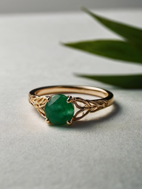 An elegant Jade engagement ring with a prominent solitaire set on a slender gold band