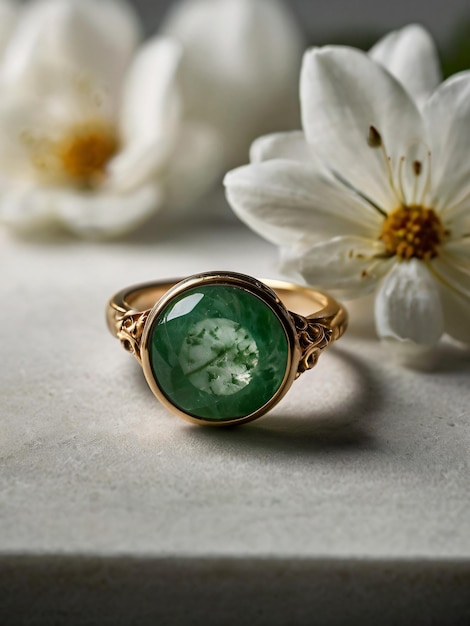 An elegant Jade engagement ring with a prominent solitaire set on a slender gold band