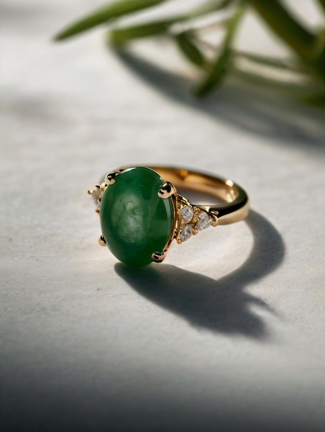 An elegant Jade engagement ring with a prominent solitaire set on a slender gold band