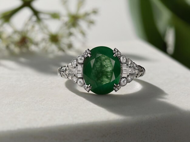 Photo an elegant jade engagement ring with a prominent solitaire set on a slender gold band