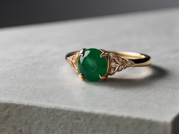 An elegant Jade engagement ring with a prominent solitaire set on a slender gold band