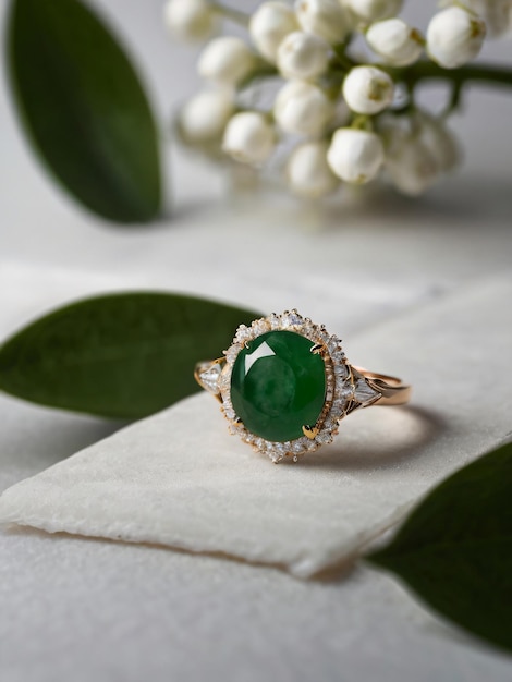 An elegant Jade engagement ring with a prominent solitaire set on a slender gold band