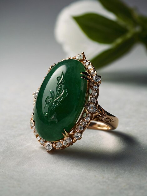 Photo an elegant jade engagement ring with a prominent solitaire set on a slender gold band