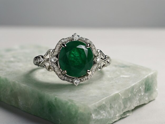 Photo an elegant jade engagement ring with a prominent solitaire set on a slender gold band