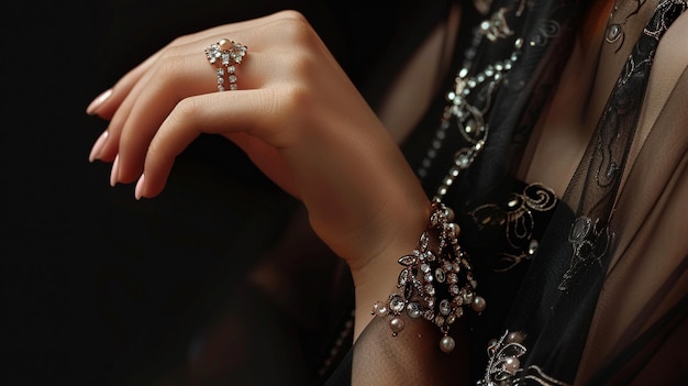 Elegant Jewelry CloseUp Shot of Womans Hand