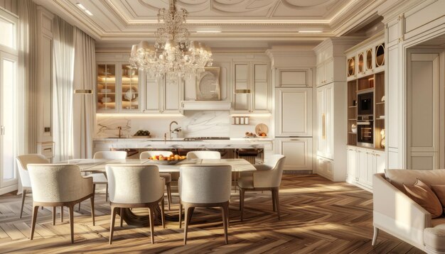 Photo elegant kitchen interior design with dining area