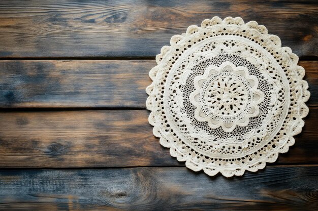 Photo elegant lacework on vintage wooden tabletop