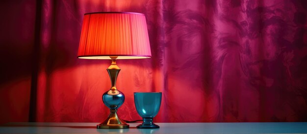 Elegant lamp decor on table with colored backdrop